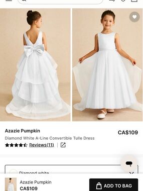 Azazie Diamond White Girls' Convertible Tulle Dress with Bow